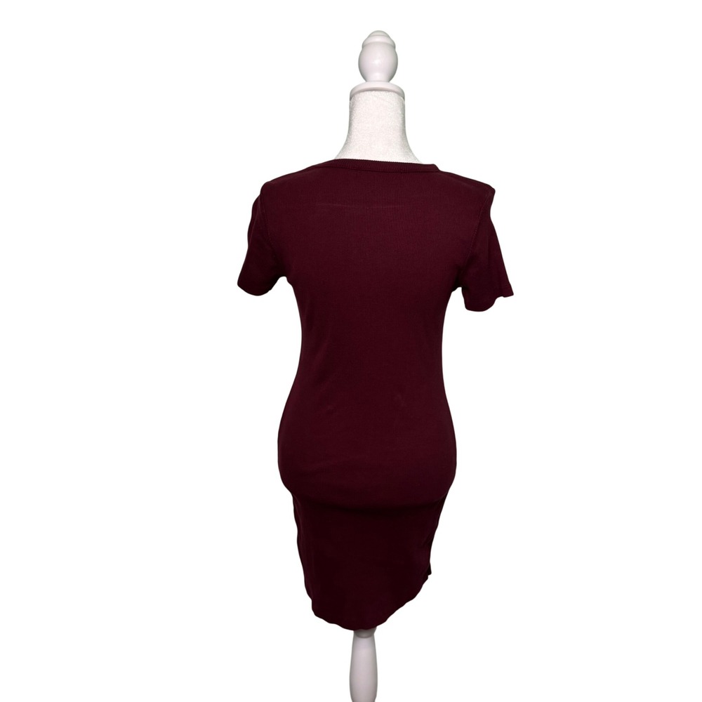 Brandy Melville Ribbed Bodycon Short Sleeve TShirt Dress Burgundy One Size - Picture 2 of 6